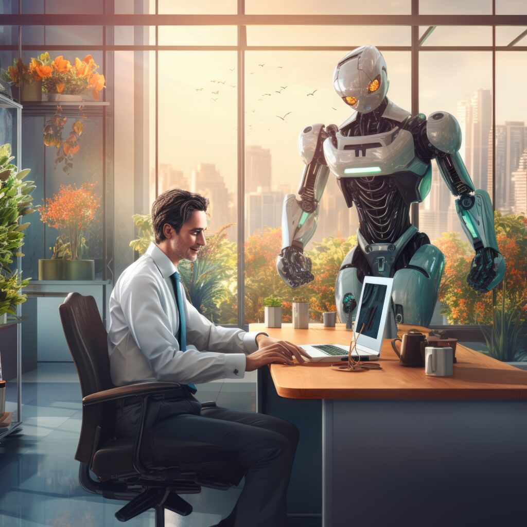 man hanging out with robot